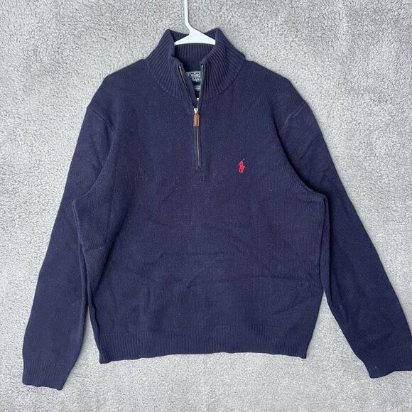 Polo Ralph‎ Lauren Sweater Mens XL Blue 1/4 Zip Pullover Lambs Wool Knit Pony - Picture 1 of 10